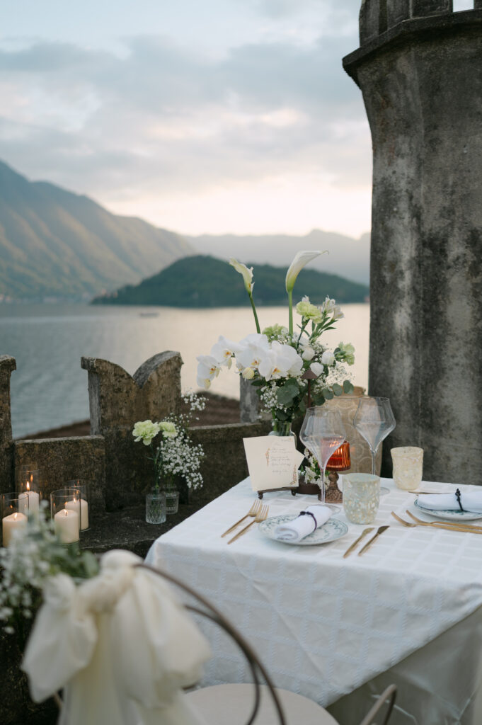 Luxury intimate wedding dinner in outdoor coastal setting